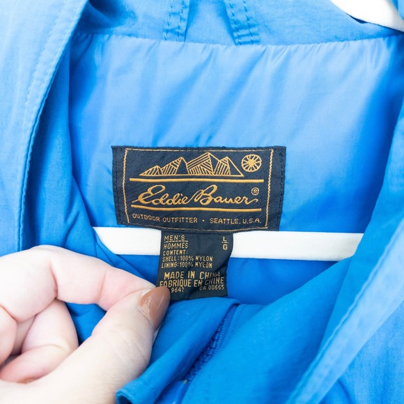 VTG Eddie Bauer Mens Jacket Size L Blue Hooded Raincoat Outdoor Gorpcore Utility - Picture 5 of 7